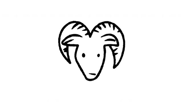 Animated doodle icon of Aries zodiac sign symbol featuring a ram head with horns.