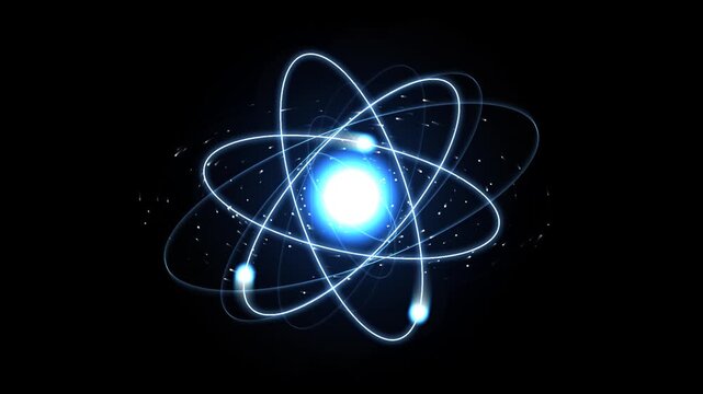 Glowing blue atomic energy core with orbiting electrons in a seamless