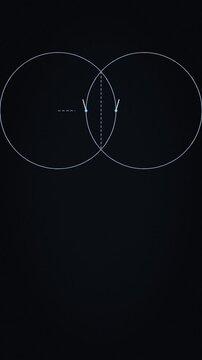 Geometric construction with compass drawing circles and triangle, vertical