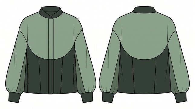 flat vector technical drawing of women color block jacket