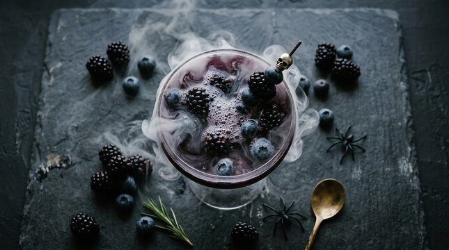 Gothic Halloween Cocktail with Blackberries and Blueberries