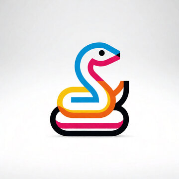 Minimalist snake vector icon in CMYK palette, clean geometric shape on white background
