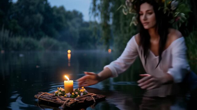 Kupala Night Solstice Celebration with Floating Floral Wreaths