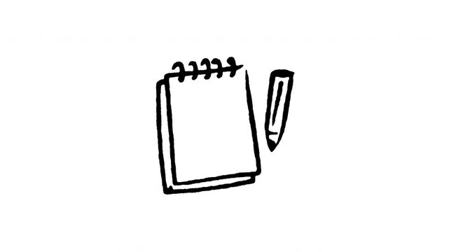 Animated doodle icon of a survival notepad and pencil for logging emergency notes.