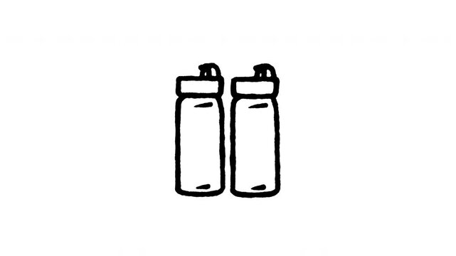 Animated doodle icon of condiment bottles for ketchup and mustard sauce dispensers.
