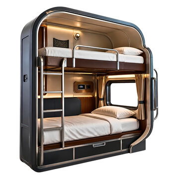 Modern Luxury Train Sleeper Compartment Bunk Beds Cabin Isolated on White Background PNG transparent 