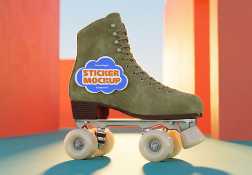 Roller Skate Sticker Mockup on Retro Colorful Background