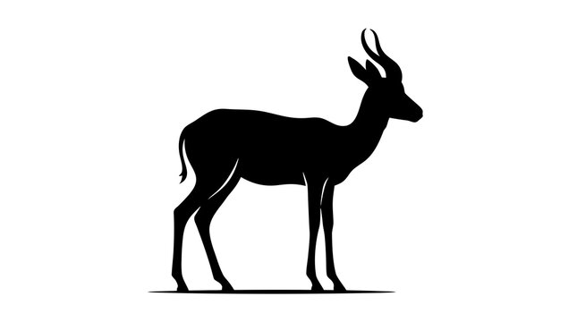 Black silhouette of a standing springbok antelope isolated on a white background vector graphic