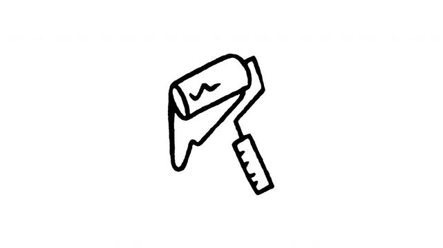Animated doodle icon of a paint roller brush tool for painting walls and renovations.