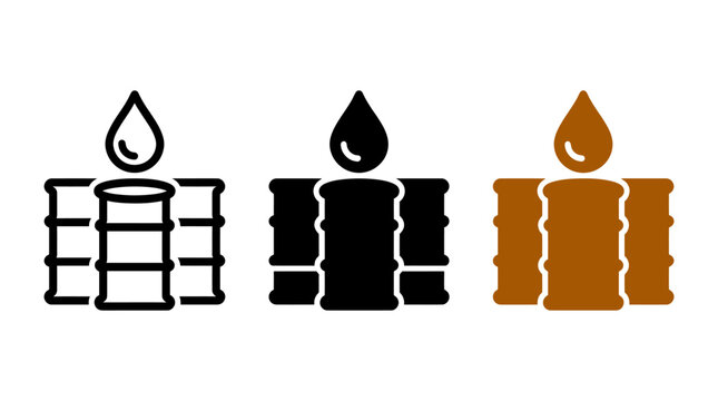 Set of Crude Oil Barrel Icons Featuring Liquid Drop Symbols for Energy Design
