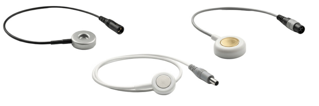 Isolated clipart of medical EEG electrode sensors with cables for
