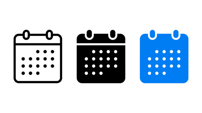 Set of Three Minimalist Calendar Date Picker Icons for Web and Mobile