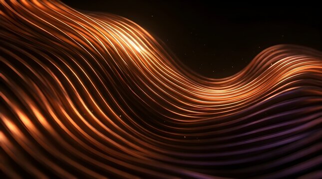 Abstract luxury golden bronze wavy lines metallic flowing ribbons 3d render futuristic background