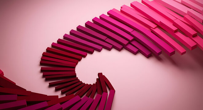 Abstract pink and red geometric spiral shape composed of block bars background
