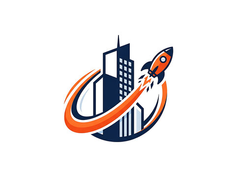 Business startup rocket launch logo design isolated on transparent