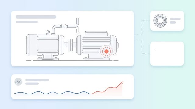 Industrial Motor Monitoring System Interface with Data Graph and Technical Diagrams for Smart Factory Automation