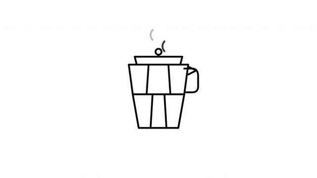 Minimalist Line Art Illustration of a Steaming Moka Pot Espresso Coffee Maker on White Background for Beverages