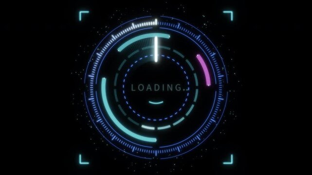 Futuristic HUD loading interface with rotating rings seamless loop