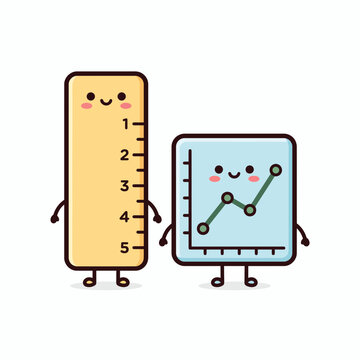 Cute ruler character standing next to a smiling line graph