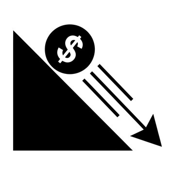 Dollar sign falling down with arrow, declining money concept