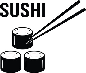 Vector typographic logo design featuring fresh traditional maki rolls picked up with wooden chopsticks for restaurants © MDNAYEEM
