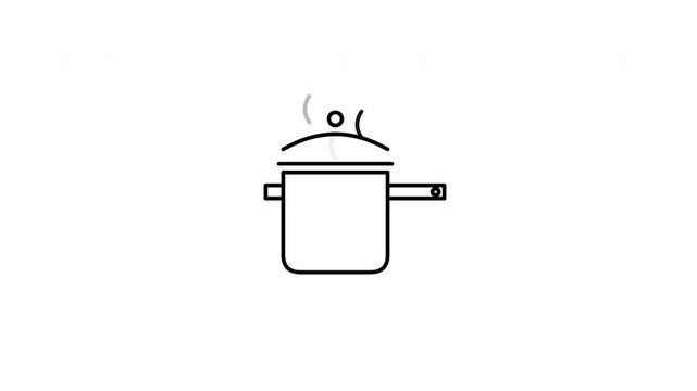Boiling Cooking Pot Line Icon with Steam. Simple kitchen saucepan illustration for food preparation and hot meals.