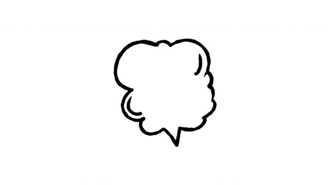 Animated doodle icon of multiple cloud speech bubbles grouped together for thought processing.