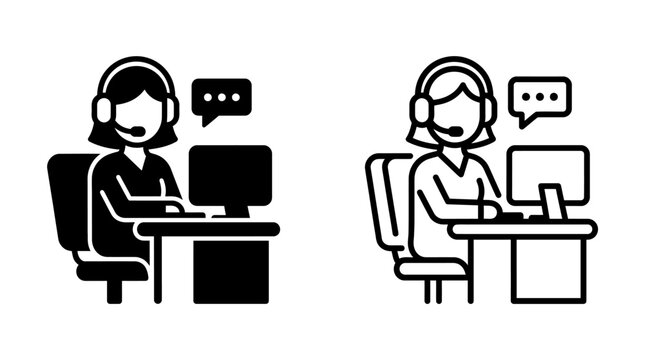 Customer support representative wearing headset at office