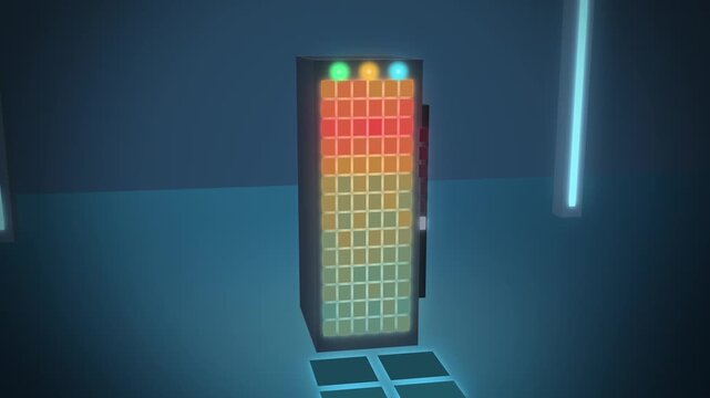 Cyan server rack temperature heat map with cold air vents detail view