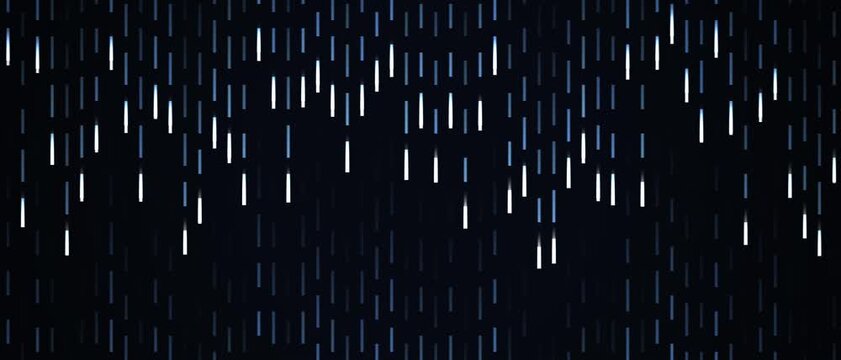 Digital neon light lines falling down against a dark abstract technology background