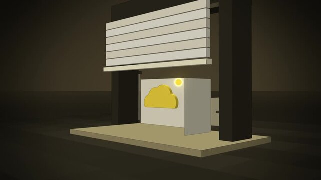 Amber roller shutter over cloud server angled view endless loop