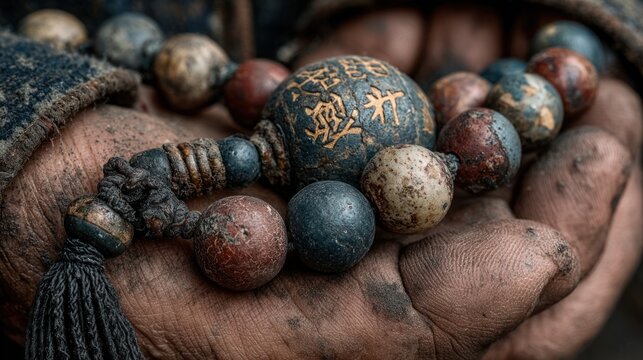 hand holding prayer beads.