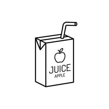 Minimalist linear juice carton vector icon with straw and fruit symbol is suitable for grocery store signage beverage packaging concepts and digital menu designs.