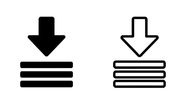 Download arrow symbol pointing down to horizontal lines