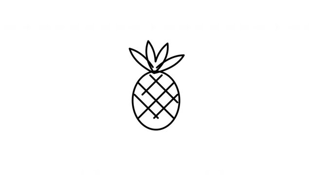 Simple black line art pineapple icon illustration. Minimalist vector graphic of tropical fruit. Outline design.