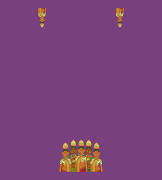 Traditional Indian Village Women Carrying  Bathukamma Motif Saree Blouse Layout on Purple Base