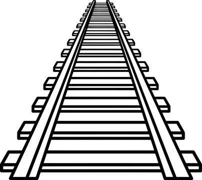 Perspective view of a straight railway track disappearing into the distance.