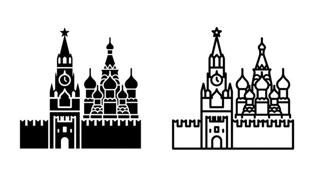 Kremlin tower and cathedral in solid and linear graphic versions
