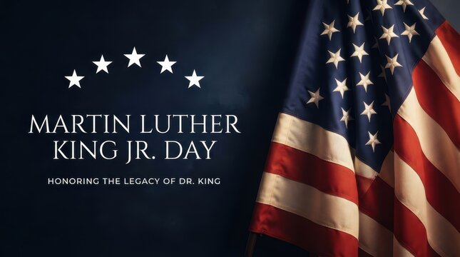 Martin Luther King Jr Day graphic design with patriotic quote and American flag elements