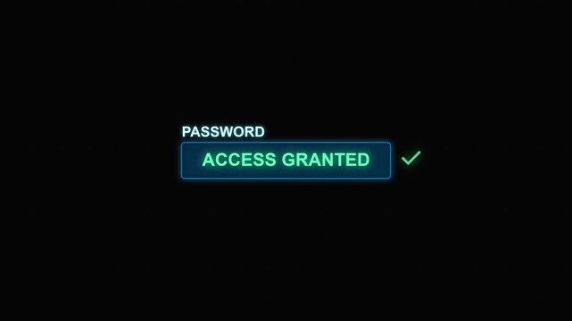 Digital login interface animation showing access granted status