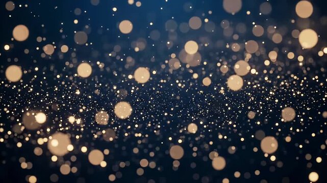 Golden bokeh lights and sparkling particles floating on dark background, luxury Christmas holiday celebration motion graphic loop
