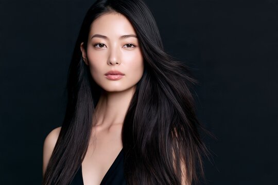 美しい黒髪と澄んだ肌の日本人女性が魅せる健康的な美