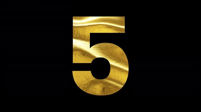 Number 5 Bold Gold Typography Design, Minimalist Numeric Symbol,