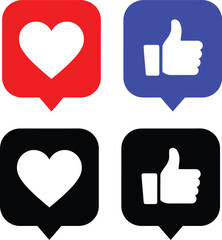 Fototapeta premium Heart vector icon set with thumbs up social media reaction
