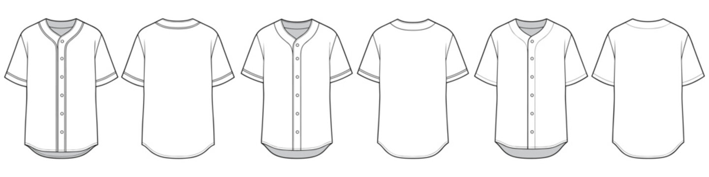 classic button baseball jersey team top flat technical drawing illustration short sleeve blank streetwear mock-up template for design and tech packs sports
