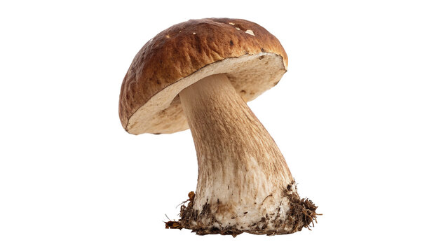 A single fresh wild porcini mushroom boletus isolated on white background
