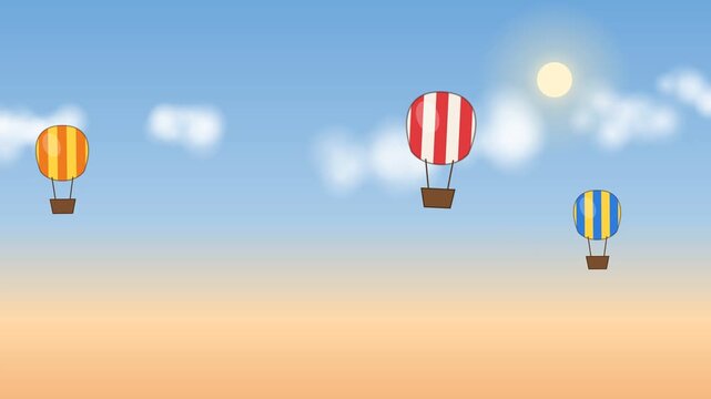 Hot air balloons drifting dawn sky loop