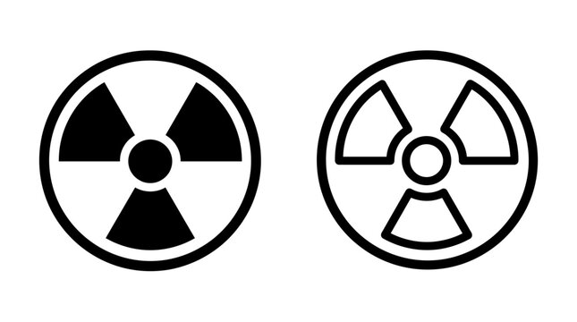 Nuclear radiation hazard circular signs in solid and outline format