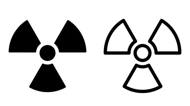 Radioactive hazard symbol graphic icons in black and white styles