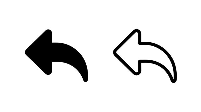 Back navigation arrow symbols in solid and outlined graphic styles